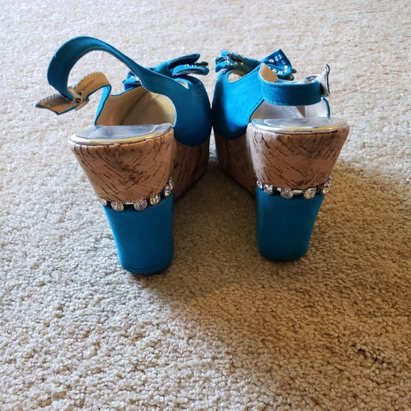 Turquoise and Rhinestone Platform Wedges - Picture 4 of 7